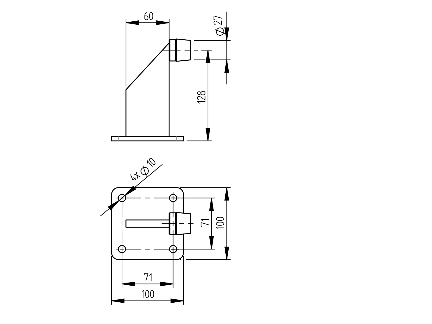 Doraz koncový s kotv.konzolou 60x130mm, INOX