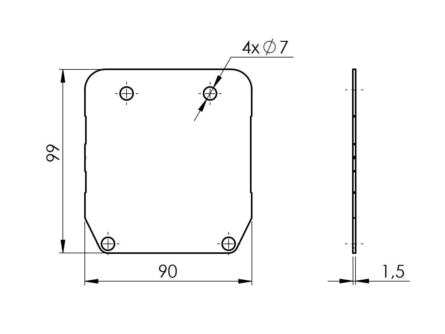 Krytka profilu INOX, profil 90x99mm