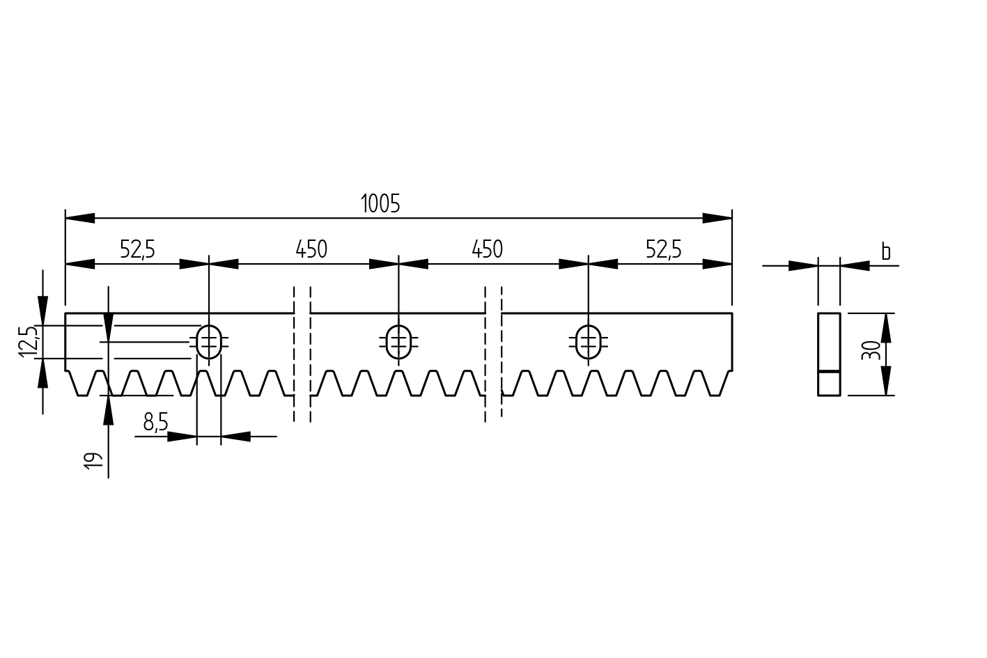 Hrebeň oceľový Zn, 30x12mm, L1m,max 2200kg