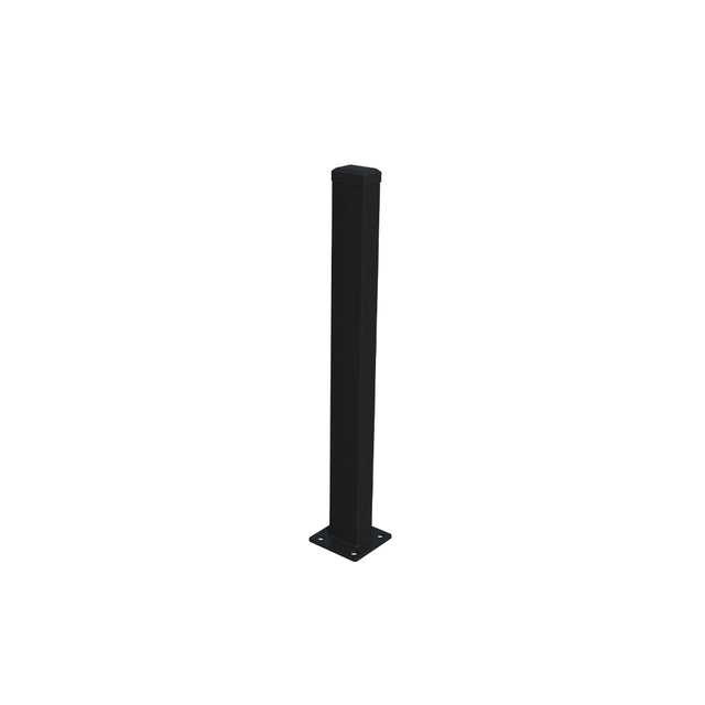 Galvanized Post 60x40 mm with Base Plate and PVC Cap, 1800mm - Black RAL 9005