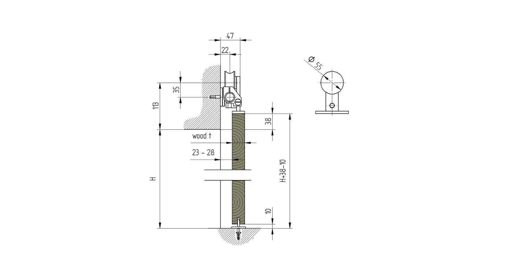 Kovanie pre posuvné drevené dvere - tyč INOX