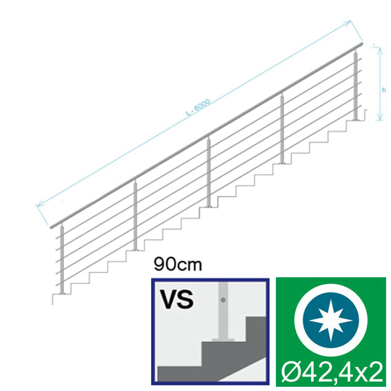 Nerezové zábradlie na schody, 6000x900mm, VS, L