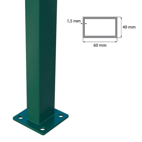 Post 60x40mm with ZnPVC base 1800mm green