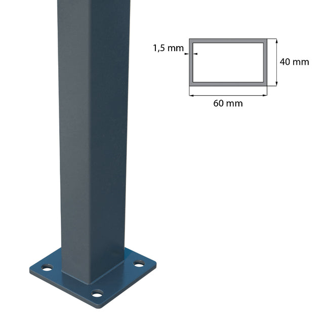 Horganyzott oszlop 60x40mm talppal és PVC kupakkal, 1400mm, Antracit RAL 7016