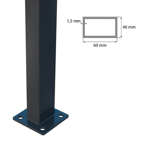 Post 60x40mm with ZnPVC base 1800mm black matte