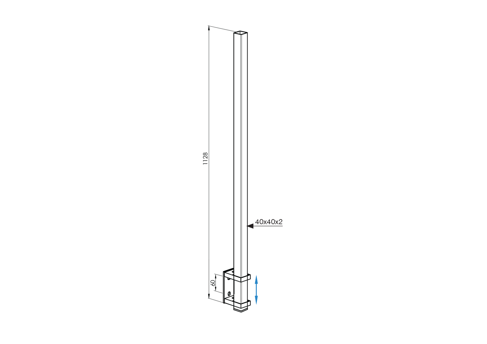 Stĺpik antikor, BK-rovné AISI304, 40x40/H1000mm